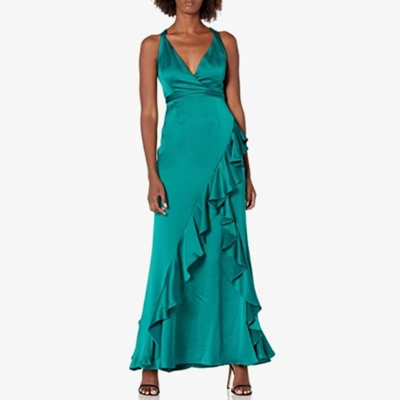 Aidan mattiox satin Gown  with ruffles size 0 - Picture 1 of 11